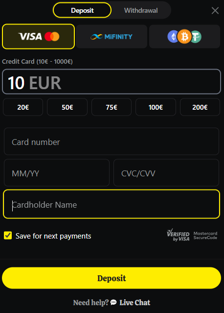 Garrison Bet deposit