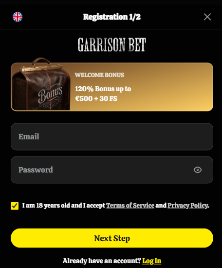 Garrison Bet registration